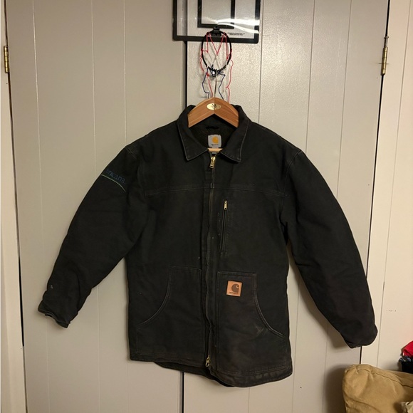 Carhartt Black Duck Canvas Work Jacket Men’s M Fleece Lined Ensign Crane Ensign